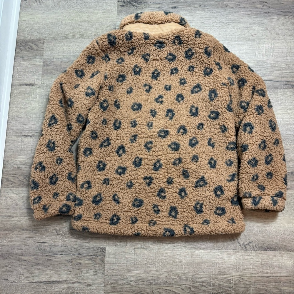 Abercrombie & Fitch Leopard Sherpa Jacket Women’s Medium Brown Black Full Zip - Picture 6 of 6